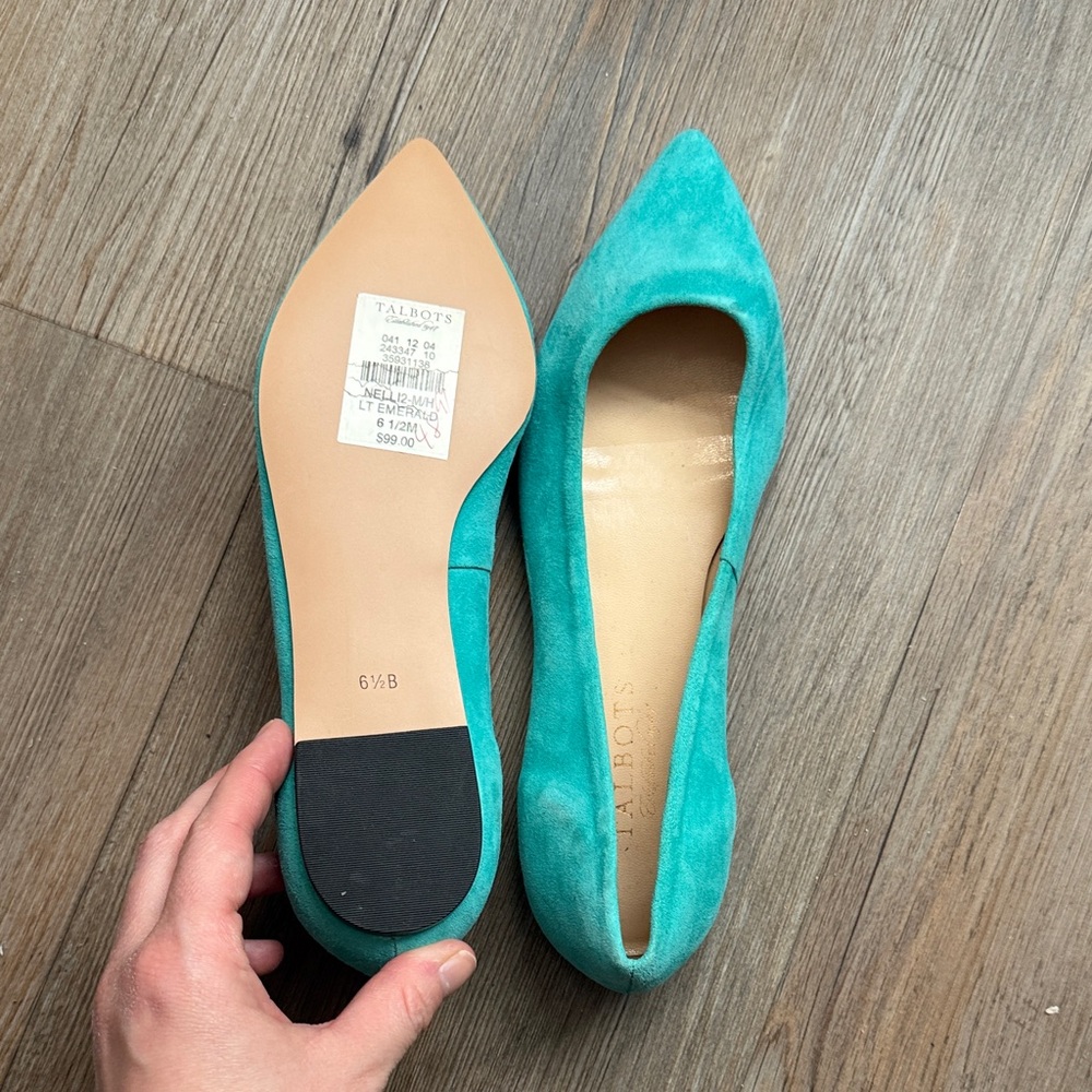 Talbots Teal Suede Pointed-Toe Flats NWT - Picture 3 of 3